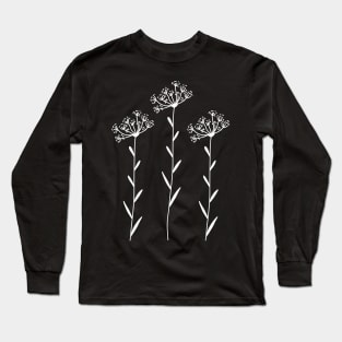 Dandelion Wildflower On Sage Green One Line Art Flowers Long Sleeve T-Shirt